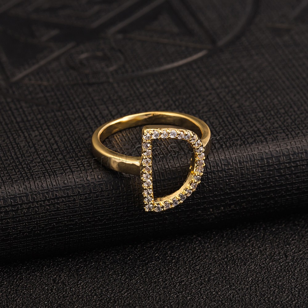 Gets® палец кольцо, Латунь, Буква D, плакированный настоящим золотом, разный размер для выбора & с кубическим цирконием, не содержит никель, свинец, 16mm, продается PC