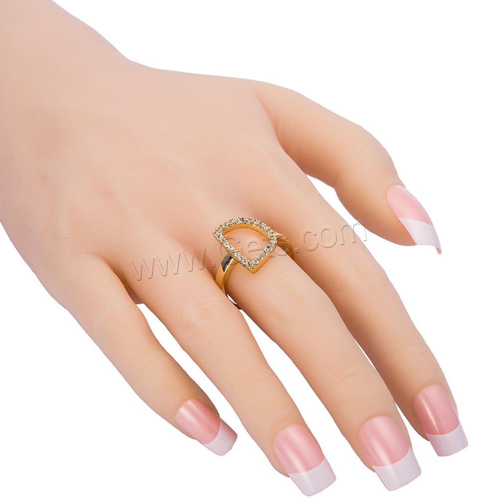 Gets® палец кольцо, Латунь, Буква D, плакированный настоящим золотом, разный размер для выбора & с кубическим цирконием, не содержит никель, свинец, 16mm, продается PC