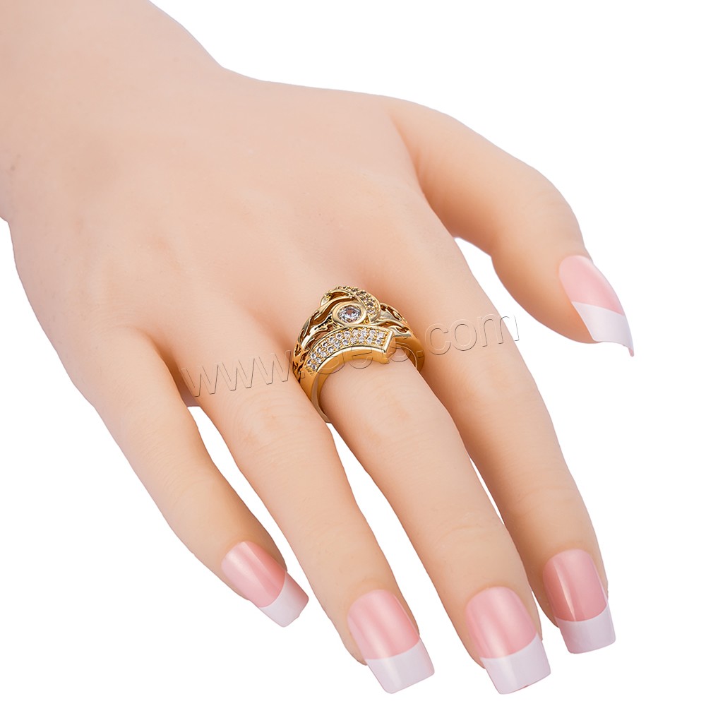 Anillo de dedo de Gets®, metal, chapado en oro real, diverso tamaño para la opción & con circonia cúbica & facetas, libre de níquel, plomo & cadmio, 19mm, Vendido por UD