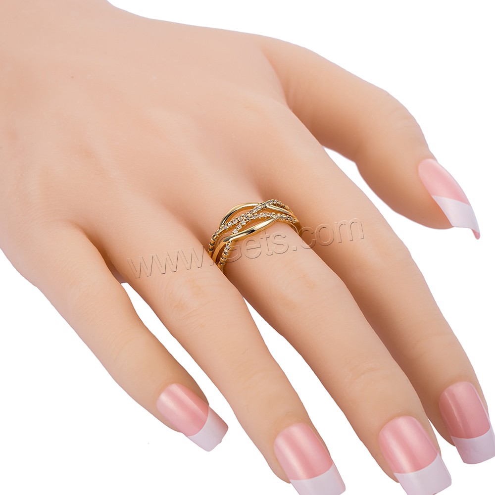 Gets® палец кольцо, Латунь, плакированный настоящим золотом, разный размер для выбора & инкрустированное микро кубического циркония, не содержит никель, свинец, 8.5mm, продается PC