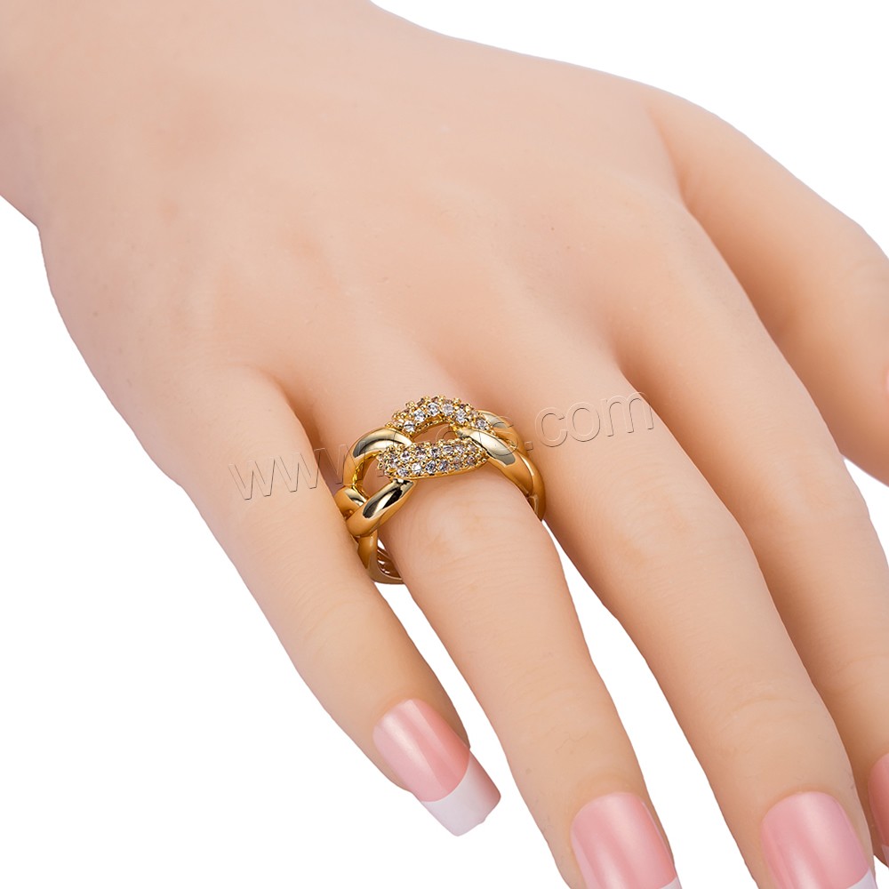 Gets® палец кольцо, Латунь, плакированный настоящим золотом, разный размер для выбора & инкрустированное микро кубического циркония, не содержит никель, свинец, 12mm, продается PC