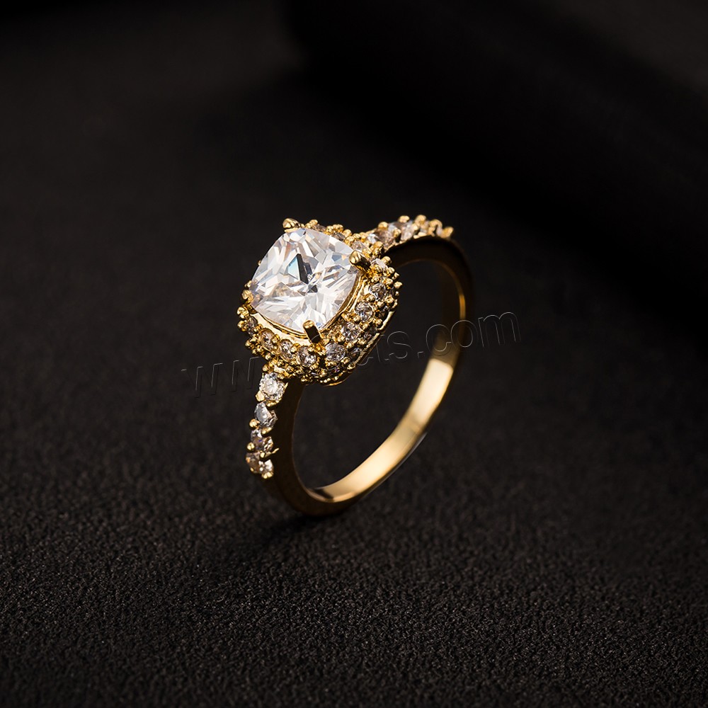 Gets® палец кольцо, Латунь, Квадратная форма, плакированный настоящим золотом, разный размер для выбора & с кубическим цирконием & граненый, не содержит никель, свинец, 10mm, продается PC