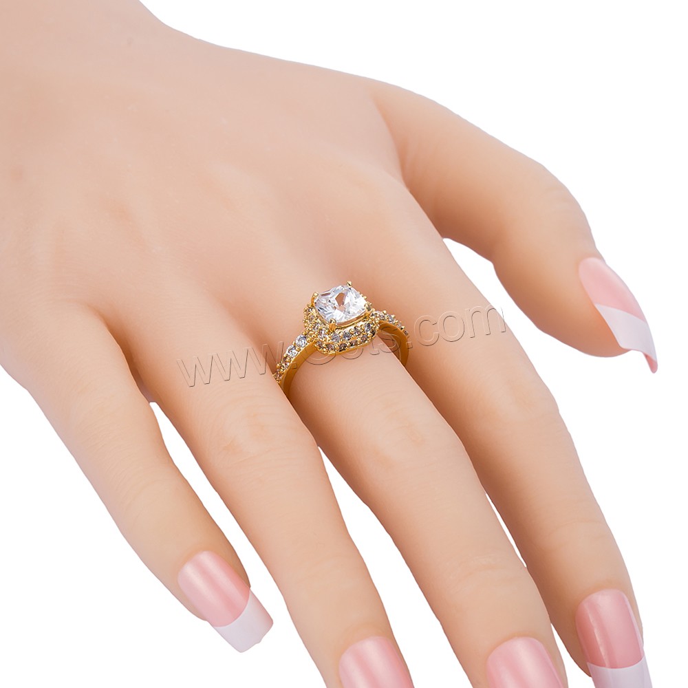 Gets® Finger Ring, Brass, Square, real gold plated, different size for choice & with cubic zirconia & faceted, nickel, lead & cadmium free, 10mm, Sold By PC