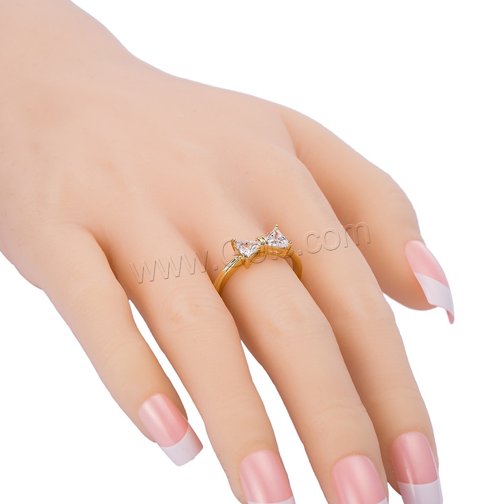 Gets® палец кольцо, Латунь, Бантик, плакированный настоящим золотом, разный размер для выбора & с кубическим цирконием & граненый, не содержит никель, свинец, 11mm, продается PC