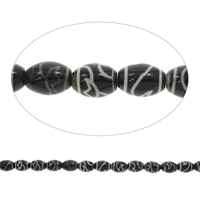 Tibetan Achat Perle, oval, schwarz, 12x16mm, Bohrung:ca. 1.5mm, Länge:ca. 14 ZollInch, ca. 22PCs/Strang, verkauft von Strang
