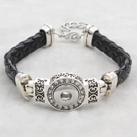 Snap Button Bracelet, Zinc Alloy, with PU Leather, with 4cm extender chain, Flat Round, antique silver color plated, with rhinestone lead & cadmium free Inner Approx 6mm Approx 7 Inch 