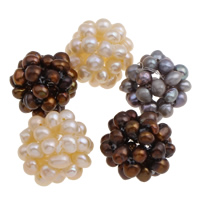 Ball Cluster Cultured Pearl Beads, Freshwater Pearl, Round, mixed colors, 20mm 