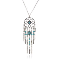 Dream Catcher Sweater Necklace, Zinc Alloy, with Synthetic Turquoise, antique silver color plated, Bohemian style & oval chain, 97mm Approx 30.7 Inch 