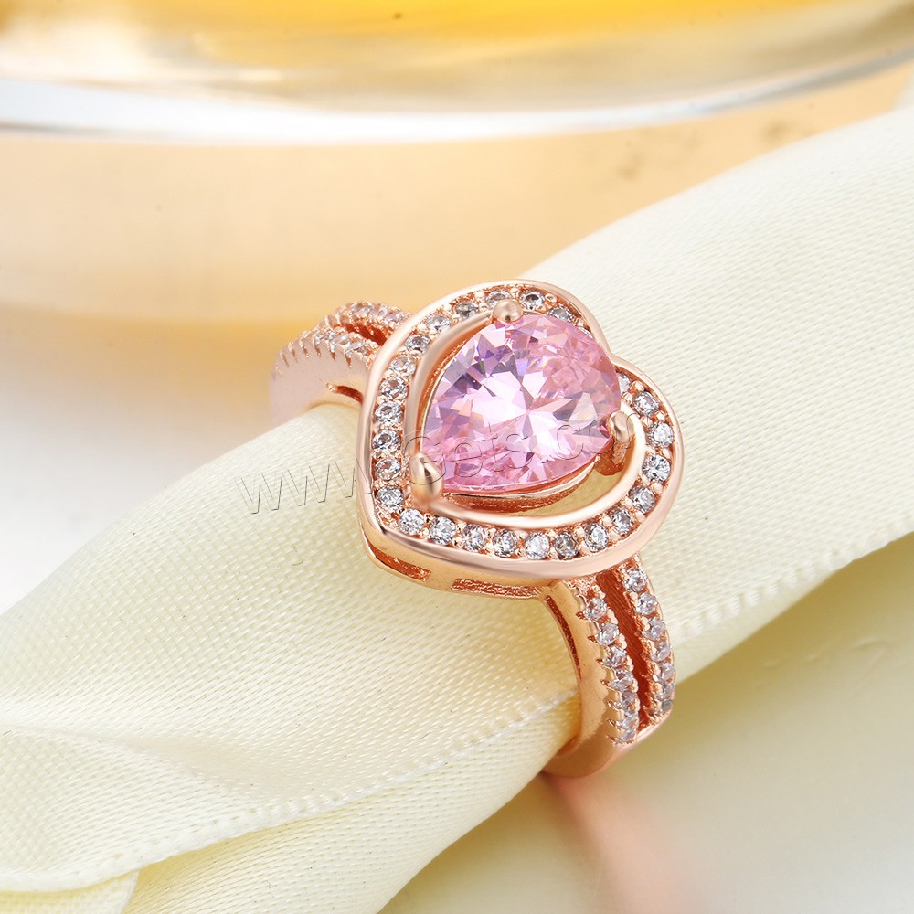 Anillo de dedo de aleación de Zinc de cristal, con Cristal, Corazón, chapado en color rosa dorada, diverso tamaño para la opción & micro arcilla de zirconia cúbica, 12mm, Vendido por UD