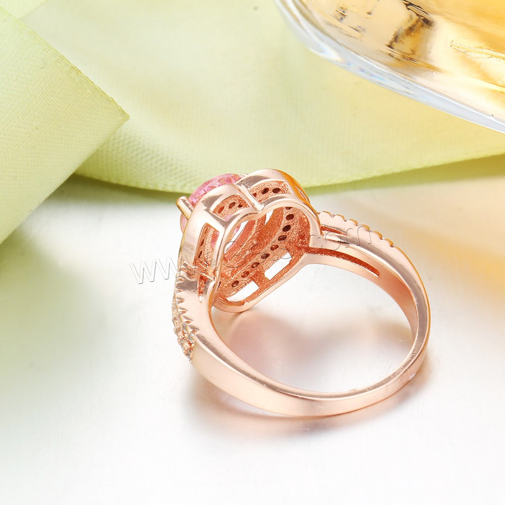 Crystal Zinc Alloy Finger Ring, with Crystal, Heart, rose gold color plated, different size for choice & micro pave cubic zirconia, 12mm, Sold By PC