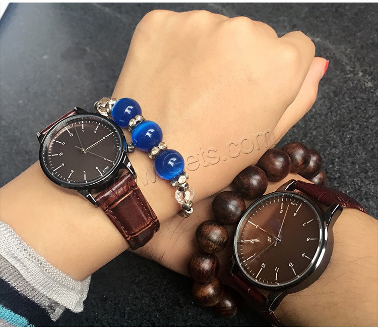 Couple Watch Bracelets, PU Leather, with zinc alloy dial & Glass, Chinese movement, stainless steel pin buckle, plumbum black color plated, adjustable & different styles for choice & for couple, more colors for choice, Sold By PC