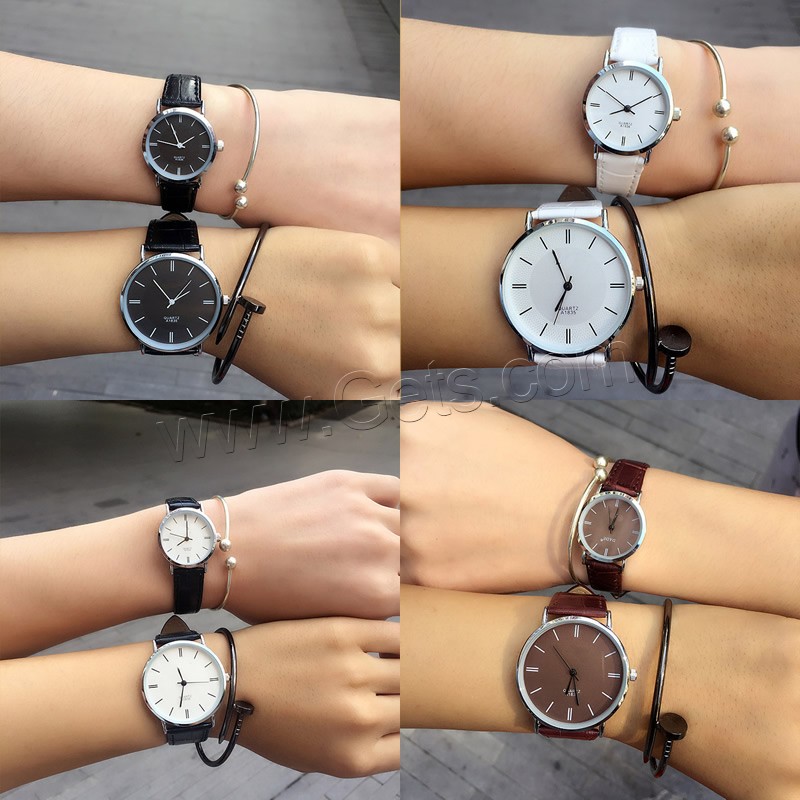 Couple Watch Bracelets, PU Leather, with zinc alloy dial & Glass, Chinese movement, stainless steel pin buckle, platinum color plated, adjustable & different styles for choice & for couple, more colors for choice, Sold By PC