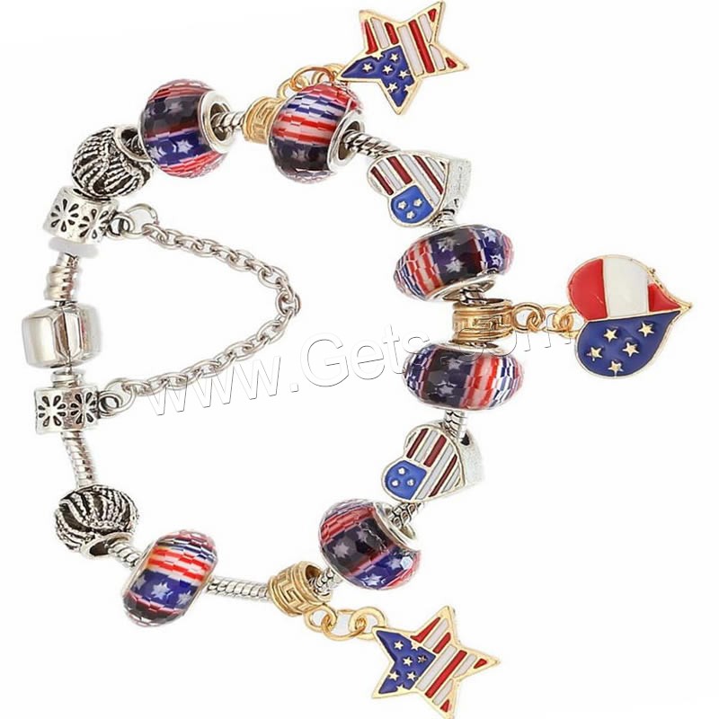 Zinc Alloy European Bracelets, with brass chain & Resin, plated, united states flag pattern & different length for choice & with star pattern & snake chain & enamel & faceted, Sold By Strand