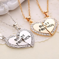 Zinc Alloy Puzzle Friendship Necklace, with iron chain, Heart, word best friend, plated, oval chain & enamel & with rhinestone lead & cadmium free Approx 19.5 Inch 