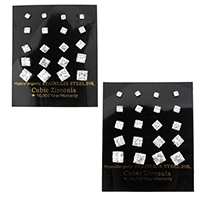 Edelstahl CZ Stud Ohrring, Quadrat, plattiert, mit kubischem Zirkonia & facettierte, keine, 3.5x3.5x12.5mm, 6x6x14mm, 8x8x15mm, 10PaarePärchen/Box, verkauft von Box