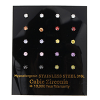 Edelstahl CZ Stud Ohrring, mit kubischem Zirkonia & facettierte, gemischte Farben, 3x3x12.5mm, 10PaarePärchen/Box, verkauft von Box