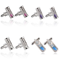 Zinc Alloy Cufflinks, with Glass, Column, platinum color plated, with glass & sandglass lead & cadmium free, 20mm 