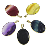 Lace Agate Pendants, with Brass, Flat Oval, gold color plated, dyed - Approx 