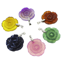 Lace Agate Pendants, with brass bail, Flower, platinum color plated, dyed - Approx 