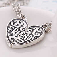 Zinc Alloy Puzzle Friendship Necklace, with iron chain, with 5cm extender chain, Heart, word best friend, antique silver color plated, oval chain & enamel, lead & cadmium free Approx 17.7 Inch 