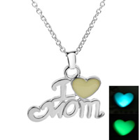 Luminated Necklace, Zinc Alloy, with iron chain, with 5cm extender chain, Letter, I love mom, platinum color plated, oval chain & enamel lead & cadmium free Approx 17.7 Inch 