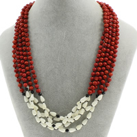 Natural Coral Necklace, with White Shell & Crystal, brass spring ring clasp  & faceted Approx 17 Inch 