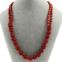 Natural Coral Necklace, brass magnetic clasp, red - Approx 20 Inch 