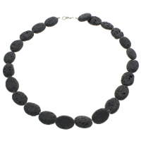Lava Beads Necklace, brass lobster clasp, Flat Oval, natural, black, 13*18mm Approx 17 Inch [
