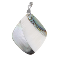 White Shell Pendants, with brass bail & Black Shell & Abalone Shell, Rhombus, platinum color plated, natural Approx 