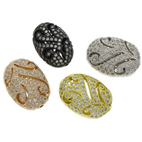 Cubic Zirconia Micro Pave Brass Beads, Flat Oval, plated, micro pave cubic zirconia & hollow Approx 1mm 