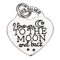 Enamel Sterling Silver Pendants, 925 Sterling Silver, Heart, word I love you to the moon and back, plated Approx 4.5mm 