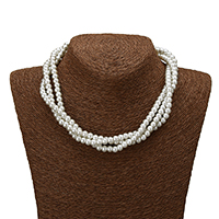 Collar de perlas de cristal, Perlas de vidrio, aleación de cinc cierre de langosta, con 2lnch extender cadena, chapado en color de platina, 5x6mm, longitud:aproximado 16 Inch, Vendido por Sarta