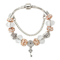 Zinc Alloy European Bracelet, with brass chain & Crystal, heart and key, plated, Mother Day Jewelry & faceted & with rhinestone 
