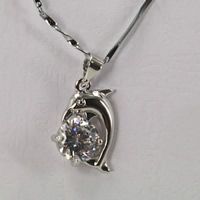 Brass Cubic Zirconia Necklace, Dolphin, silver color plated, bar chain & with cubic zirconia, 16mm Approx 16.5 Inch 