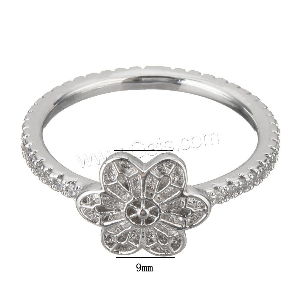 Cubic Zirconia Micro Pave Brass Finger Ring, Flower, platinum plated, different size for choice & micro pave cubic zirconia, 9mm, Sold By PC
