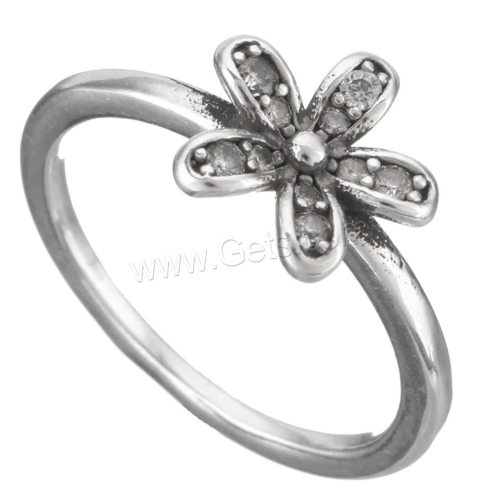 Cubic Zirconia Micro Pave Brass Finger Ring, Flower, platinum color plated, different size for choice & micro pave cubic zirconia & blacken, 10x10x4mm, Sold By PC