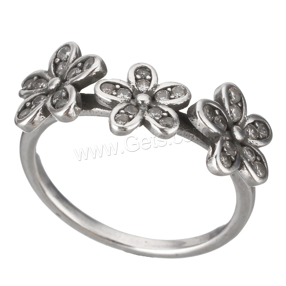 Cubic Zirconia Micro Pave Brass Finger Ring, Flower, platinum color plated, different size for choice & micro pave cubic zirconia & blacken, 9x2mm, Sold By PC