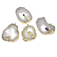 Natural Agate Pendentif Druzy, agate quartz de glace, avec laiton caution & pierre gemme, pepite, Placage de couleur d'or, naturel & le style Druzy - Environ Vendu par PC