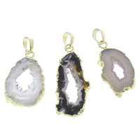 Natural Agate Druzy Pendant, Ice Quartz Agate, with brass bail, Nuggets, gold color plated, druzy style, mixed colors - Approx 
