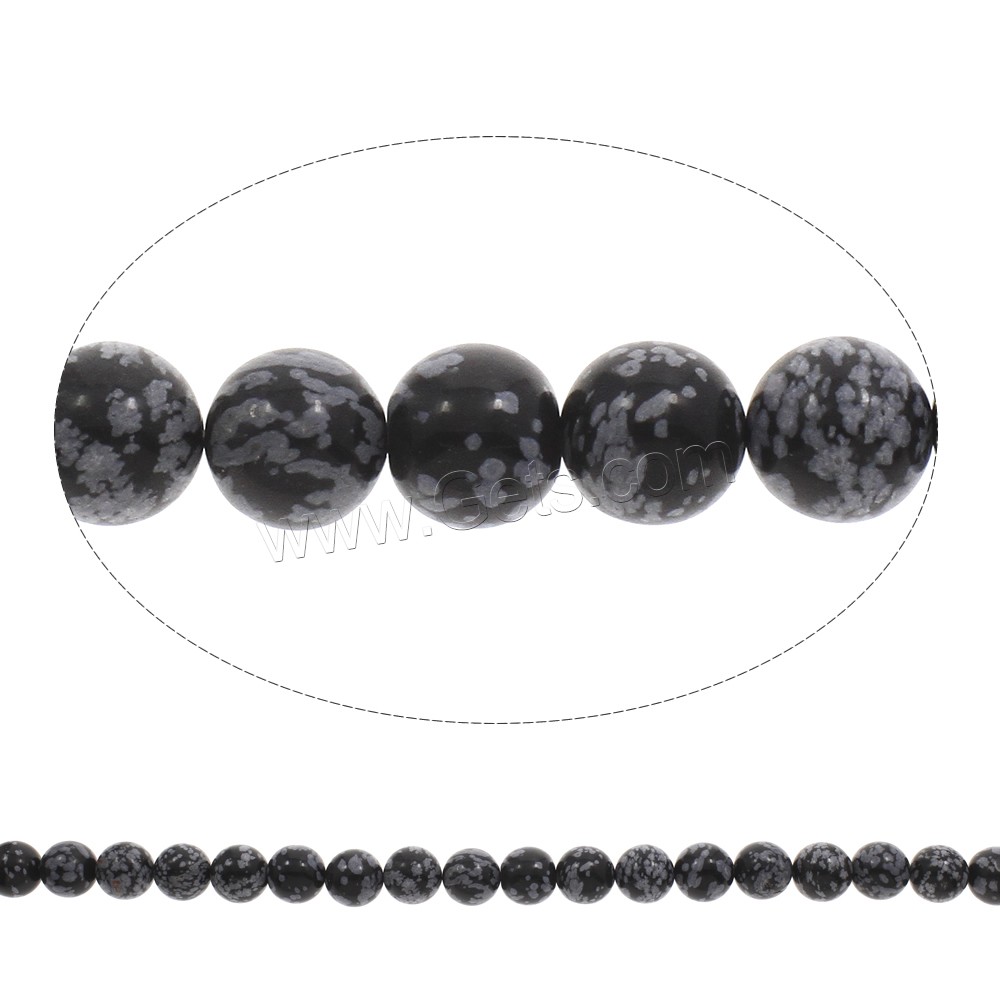 Schneeflocke Obsidian Perlen, rund, verschiedene Größen vorhanden, Bohrung:ca. 1mm, Länge:ca. 15 ZollInch, verkauft von Strang