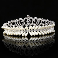 Bridal Tiaras, Zinc Alloy, with Plastic Pearl, platinum color plated, for bridal & with rhinestone 