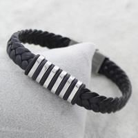 Men Bracelet, Stainless Steel, with PU Leather & Silicone, braided bracelet, original color Approx 7.5 Inch [
