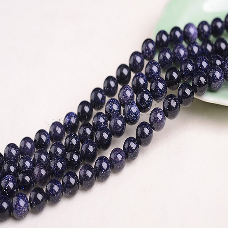 Perles en verre aventuriné bleu, pierre bleue d'or, Rond, naturel, normes différentes pour le choix, Trou:Environ 1-2mm, Longueur:Environ 15 pouce, Vendu par brin