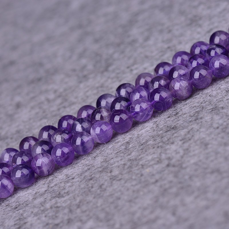 天然紫水晶のビーズ, アメジスト, ラウンド形, 2 月誕生石 & 異なるサイズの選択, 穴:約 1-2mm, 長さ:約 15 インチ, 売り手 ストランド