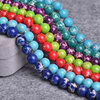 Eindruck Jaspis Perlen, Impression Jaspis, rund, verschiedene Größen vorhanden, gemischte Farben, Bohrung:ca. 1-2mm, Länge:ca. 15 ZollInch, verkauft von Strang