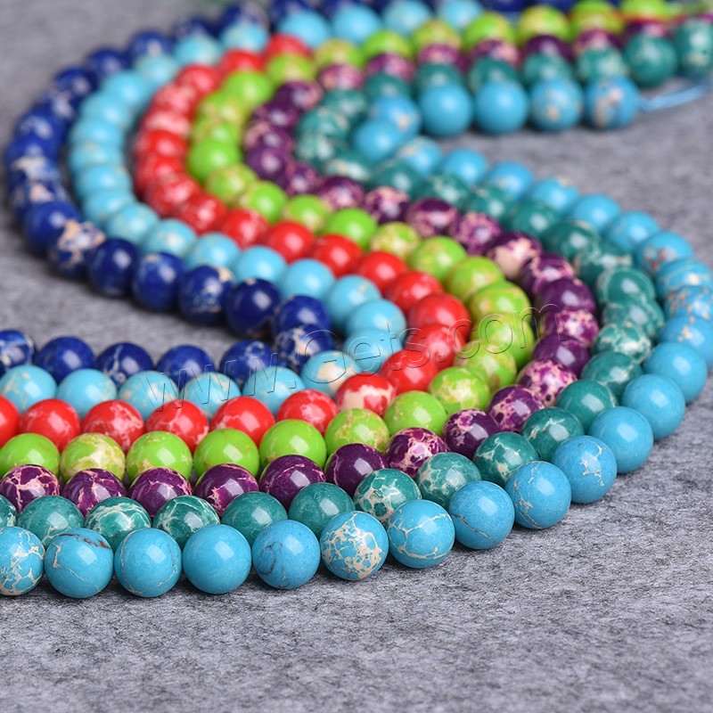 Eindruck Jaspis Perlen, Impression Jaspis, rund, verschiedene Größen vorhanden, gemischte Farben, Bohrung:ca. 1-2mm, Länge:ca. 15 ZollInch, verkauft von Strang