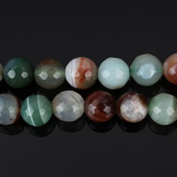 Natürliche Streifen Achat Perlen, rund, facettierte, grün, 8mm, Bohrung:ca. 1mm, Länge:ca. 15 ZollInch, ca. 48PCs/Strang, verkauft von Strang