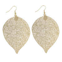 Stainless Steel Drop Earring, Leaf, gold color plated, stardust 