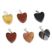 Pendentifs pierres gemmes mixtes , pierre gemme, avec laiton caution, coeur, Placage de couleur platine Environ Vendu par PC