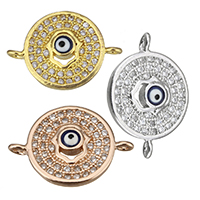 Cubic Zirconia Micro Pave Brass Connector, Flat Round, plated, with eye pattern & micro pave cubic zirconia & epoxy gel & 1/1 loop Approx 1mm 
